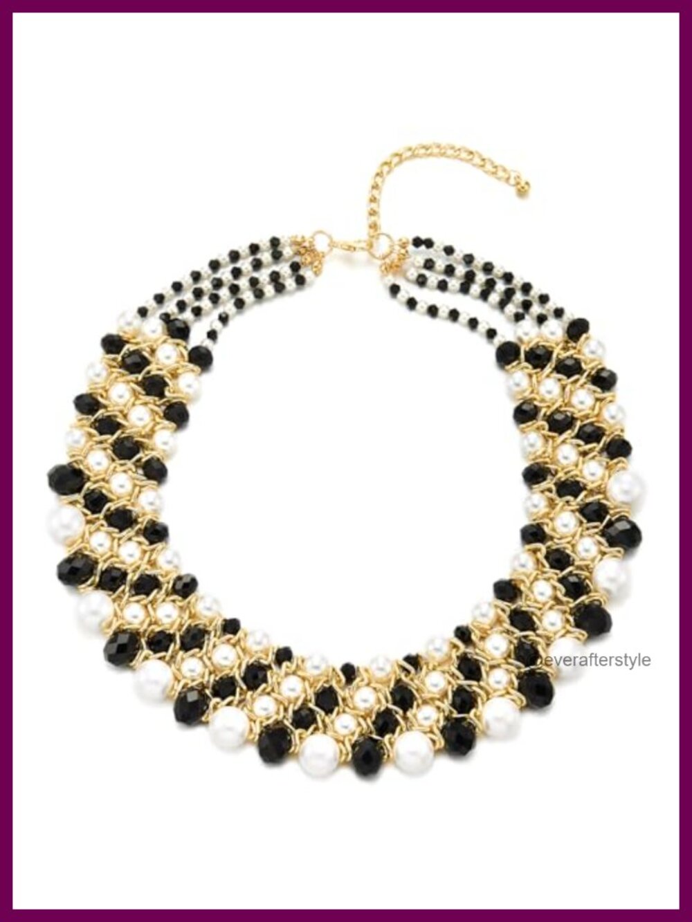 Chunky Layered Beaded Choker Necklace Statement Pearl Gold Chain Retro Glam